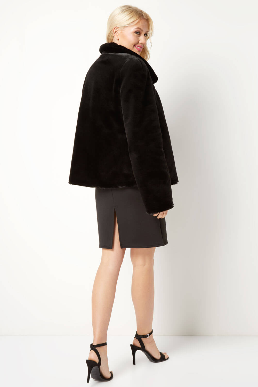 Black Short Faux Fur Jacket, Image 3 of 4