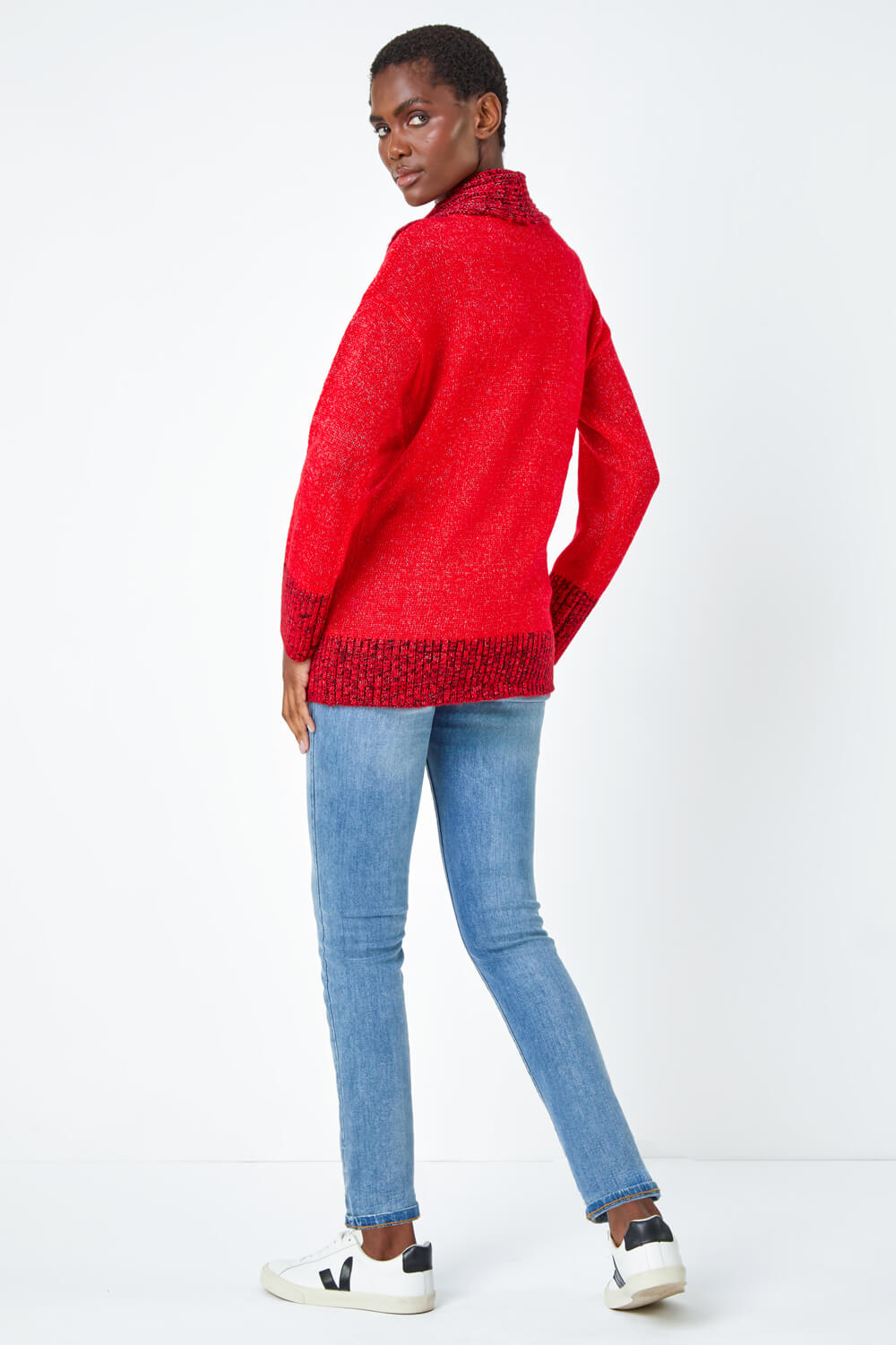 Red Button Detail Roll Neck Jumper, Image 3 of 5