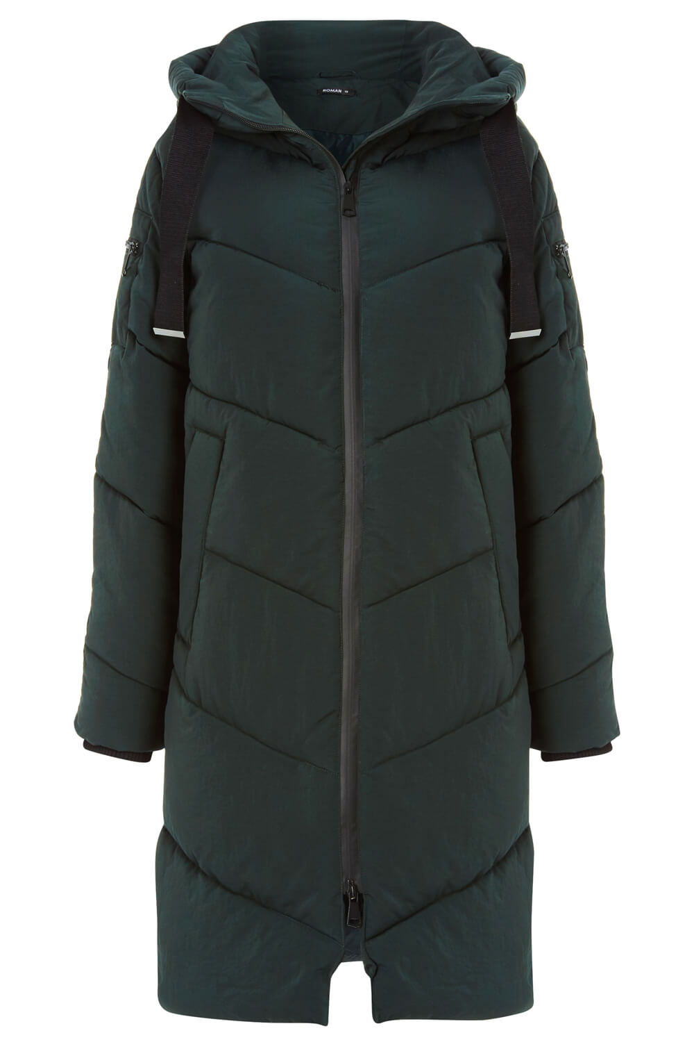 Chevron Padded Longline Coat in Forest Green Roman Originals UK