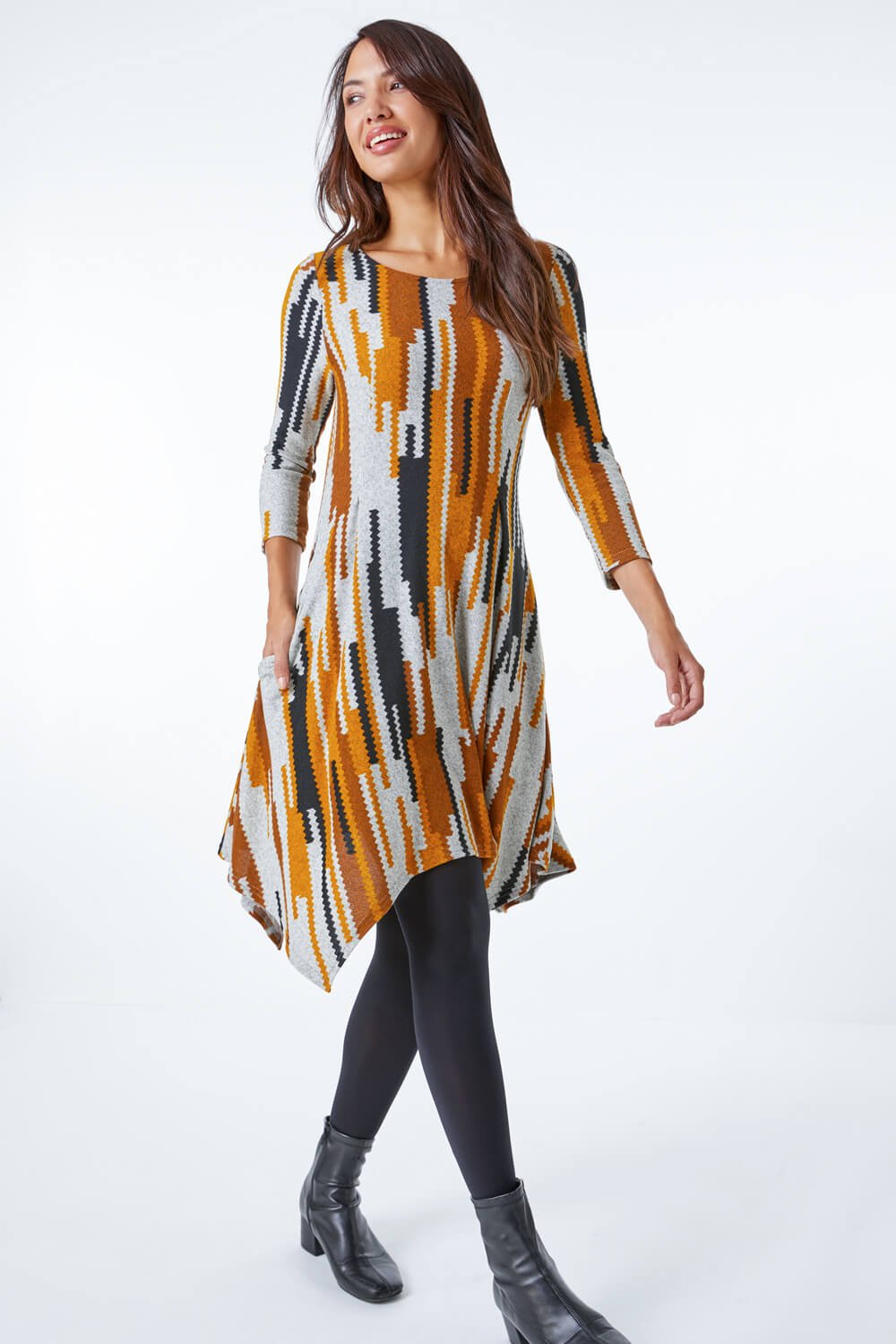 Amber Abstract Stripe Hanky Hem Swing Dress, Image 2 of 5