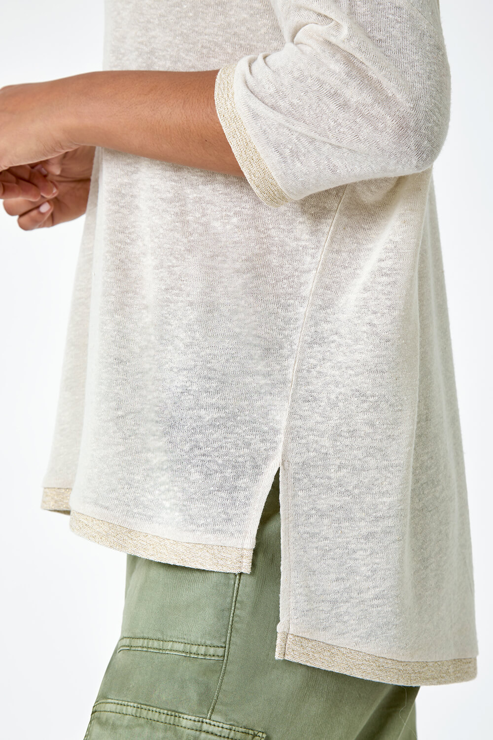 Natural  Metallic Linen Blend Knitted Top, Image 5 of 5