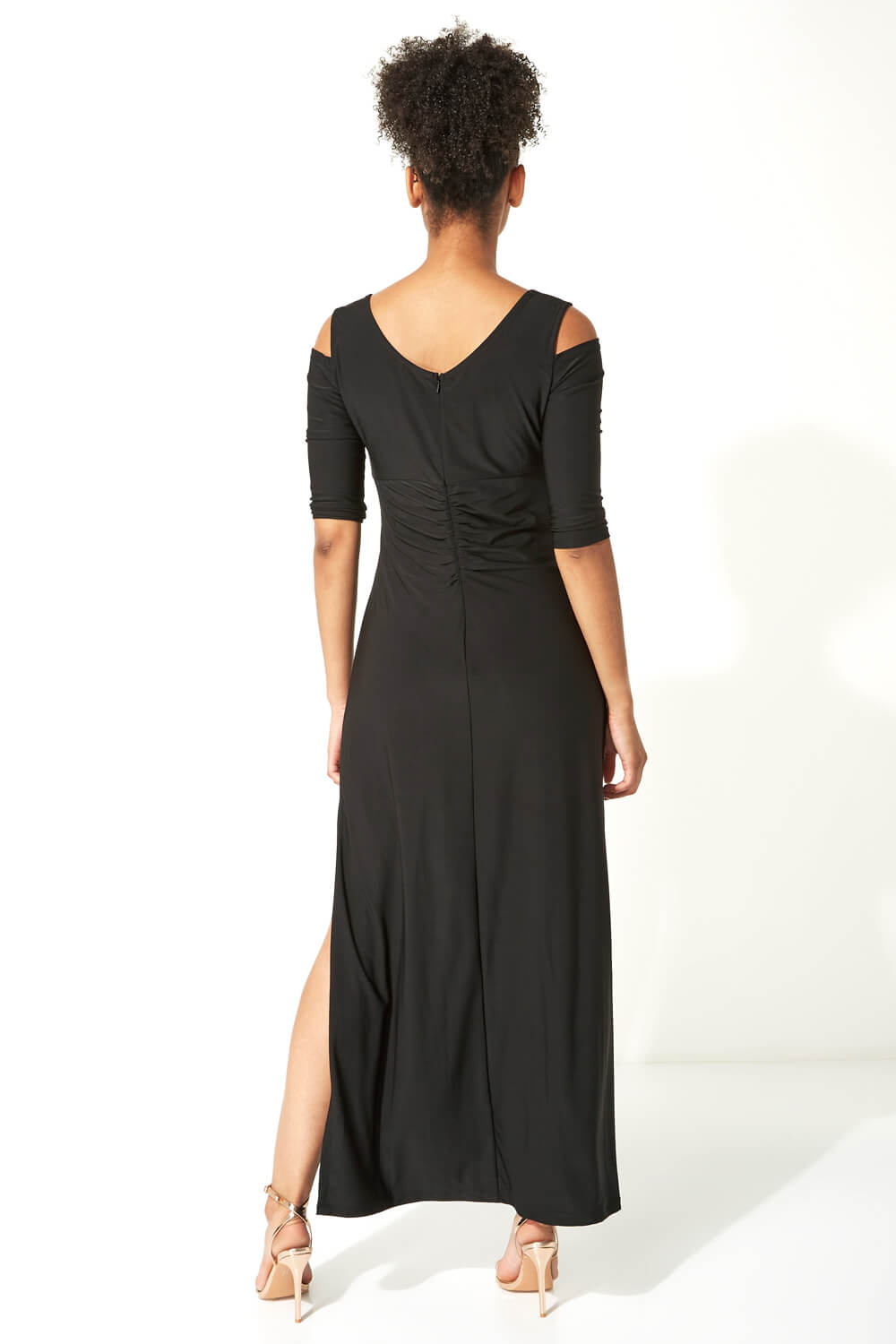Black Cold Shoulder Diamante Maxi Dress, Image 2 of 4