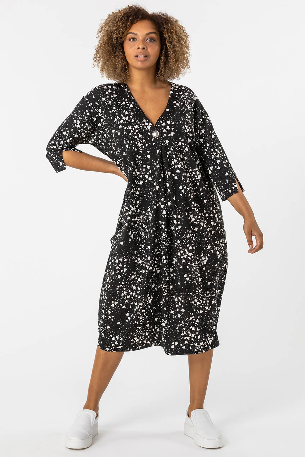 Curve Ditsy Heart Print Cocoon Dress