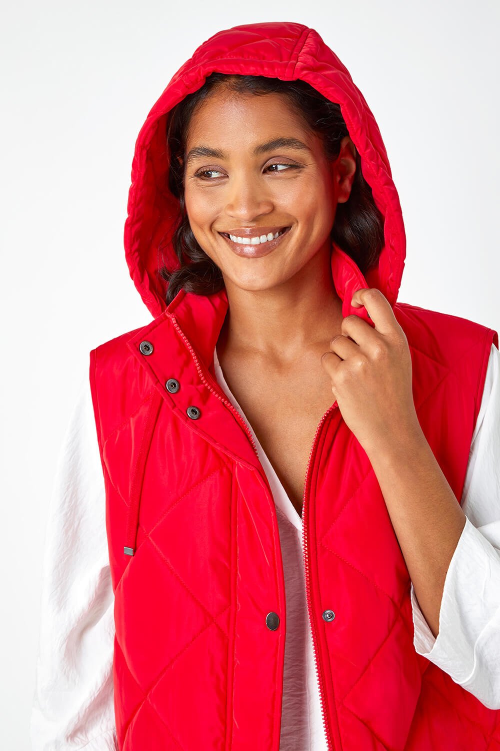Red Diamond Quilted Longline Gilet, Image 7 of 7