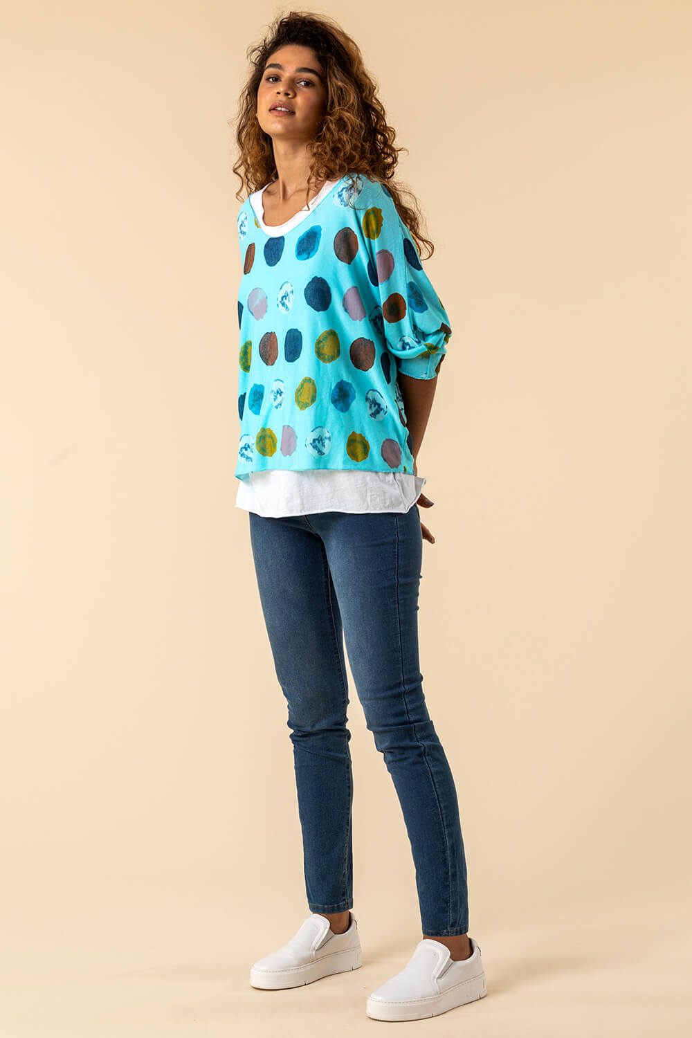 Blue Spot Print Double Layer Top, Image 3 of 4