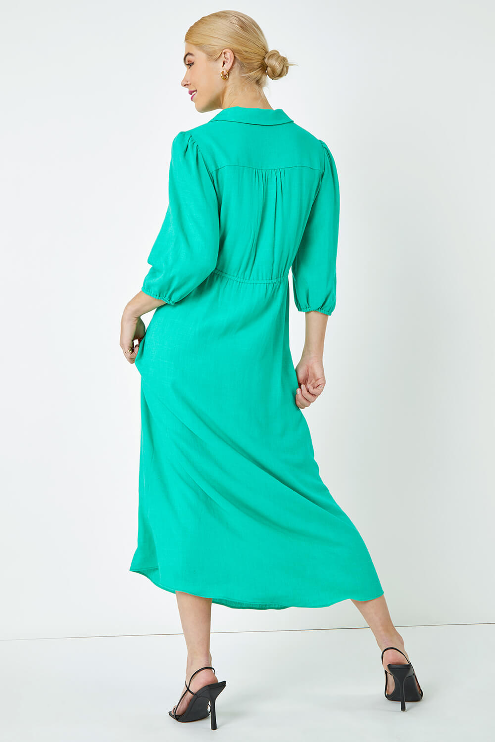 Green Twist Front Maxi Shirt Dress, Image 3 of 5