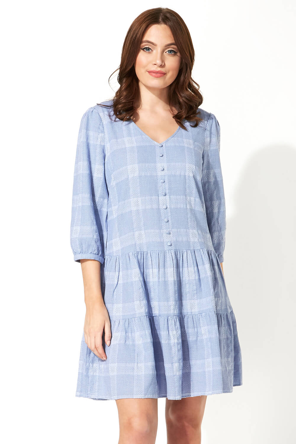 Check Tiered Swing Dress