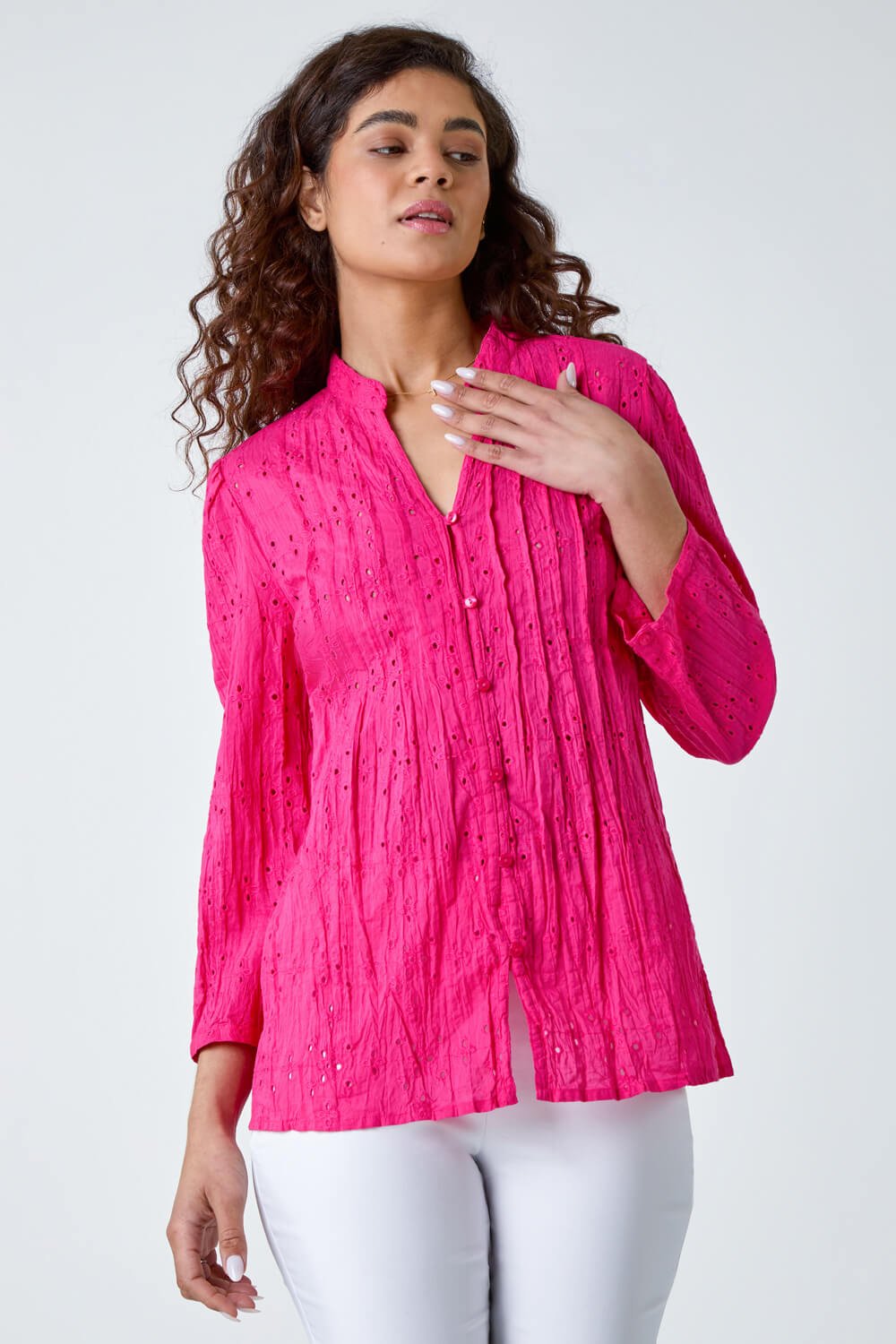 CERISE Embroidered Crinkle Cotton Blouse, Image 4 of 5