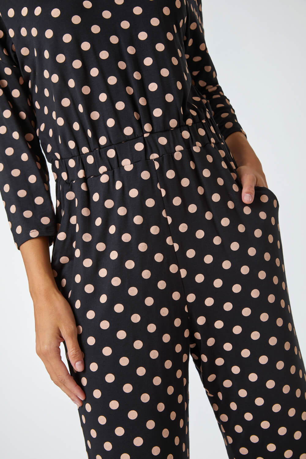 Black Polka Dot Print Stretch Jumpsuit, Image 5 of 5