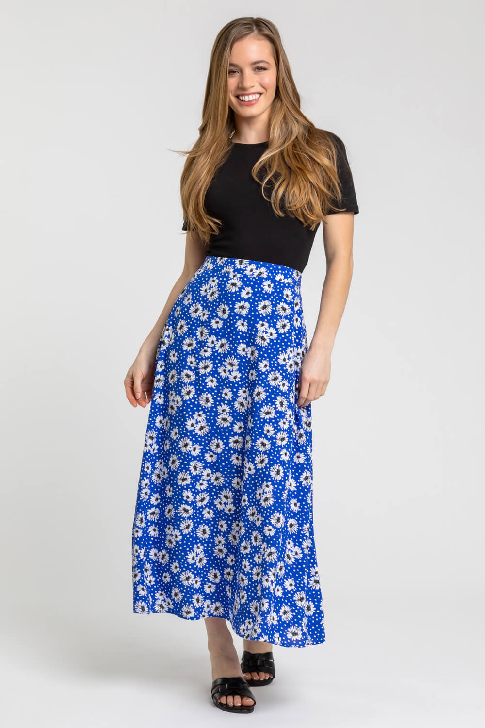 Blue Petite Floral Print A-Line Skirt, Image 3 of 4
