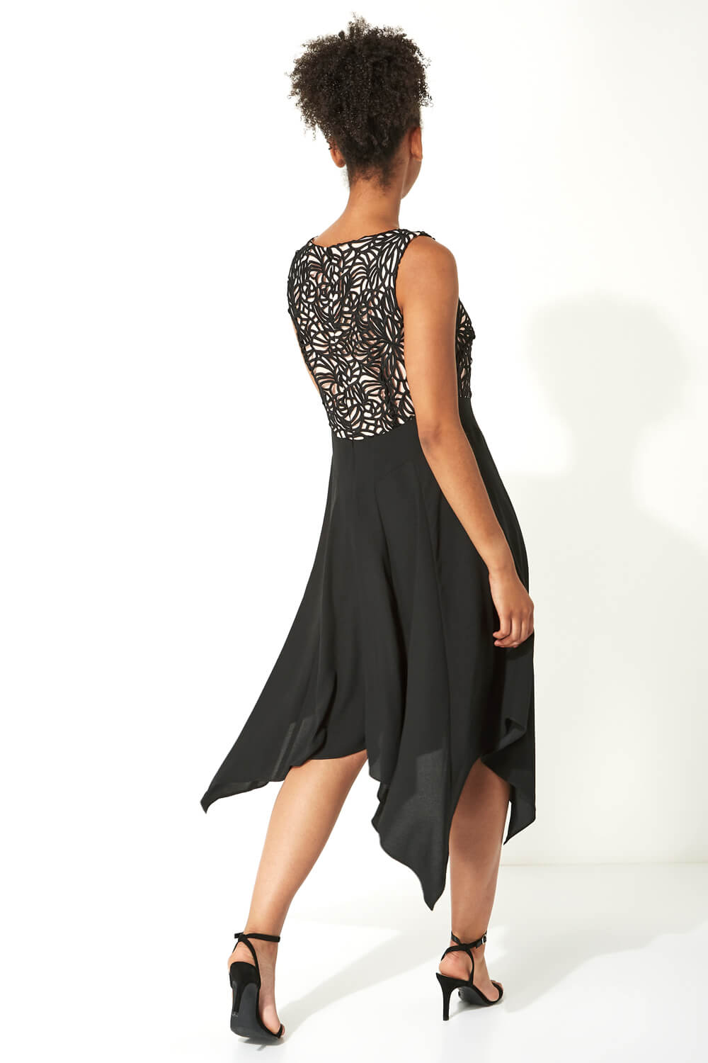 Black Hanky Hem Lace Fit and Flare Dress, Image 2 of 4
