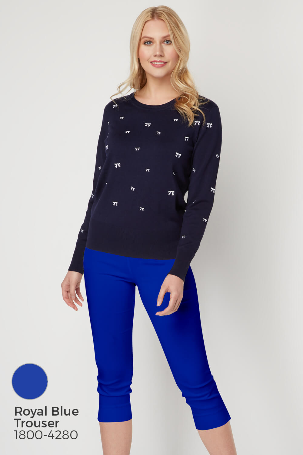 Navy  Bow Embroidered Jumper , Image 6 of 8