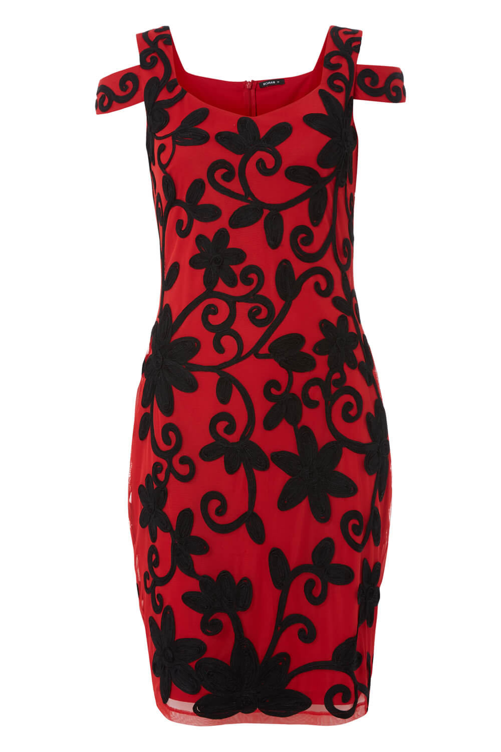 Red Embroidered Cold Shoulder Floral Dress, Image 4 of 4