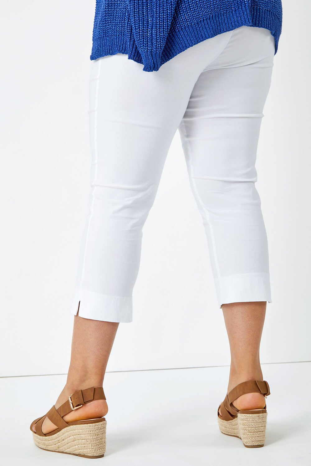 White Curve Cropped Stretch Trouser, Image 3 of 5