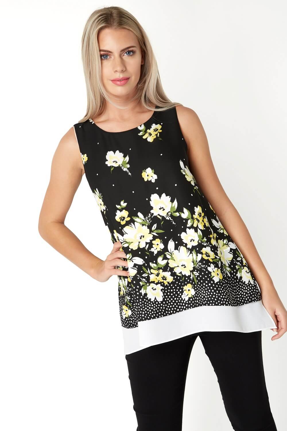 Black Floral Print Overlay Top, Image 2 of 8
