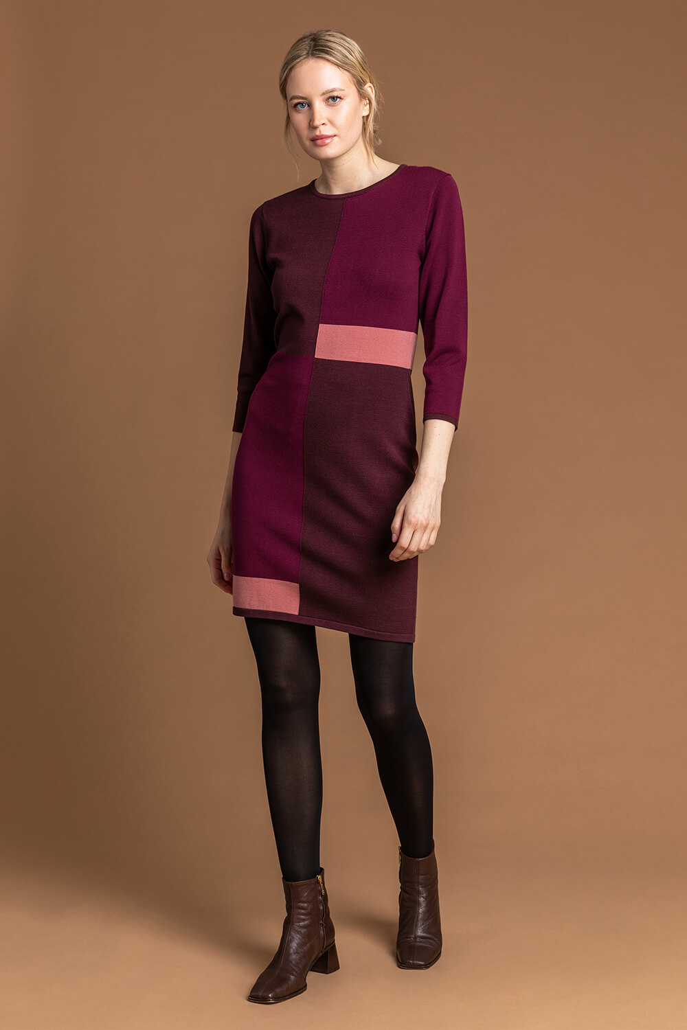 Roman Originals Women Colour Block Knitted Dress 