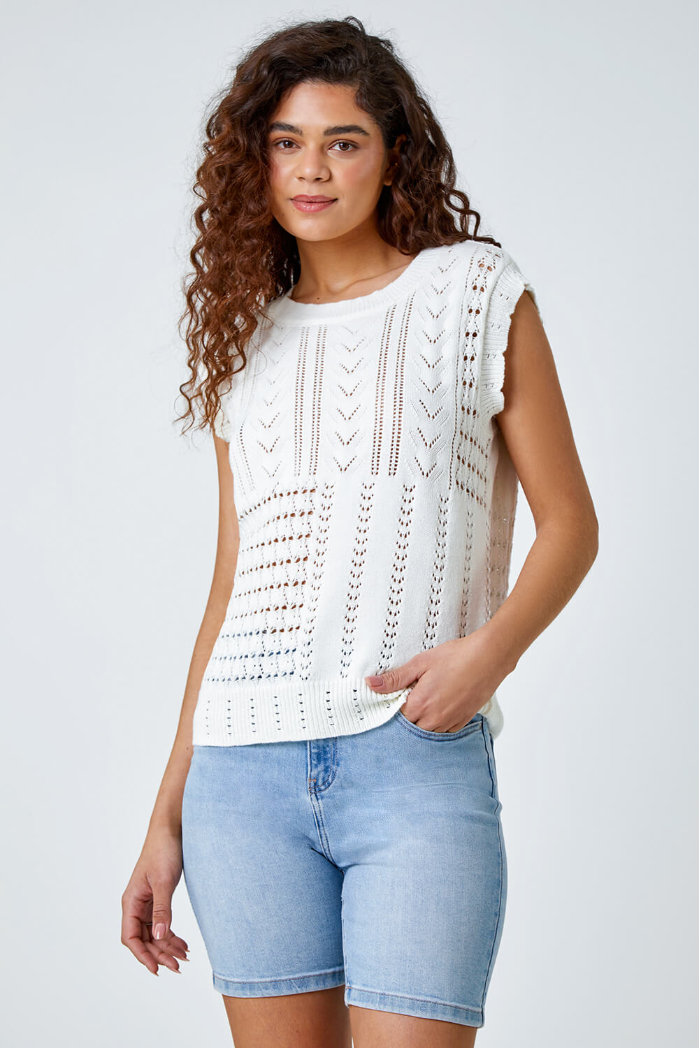 Pointelle Cotton Blend Knitted Vest