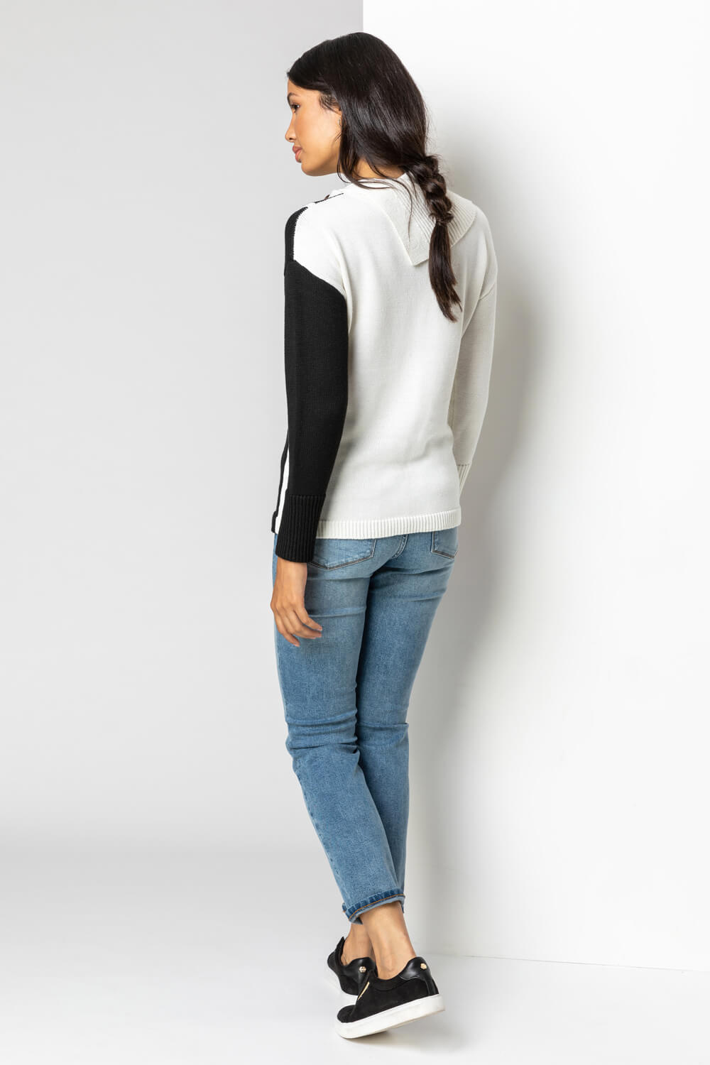 Ivory  Colourblock Cowl Neck Button Jumper, Image 2 of 4