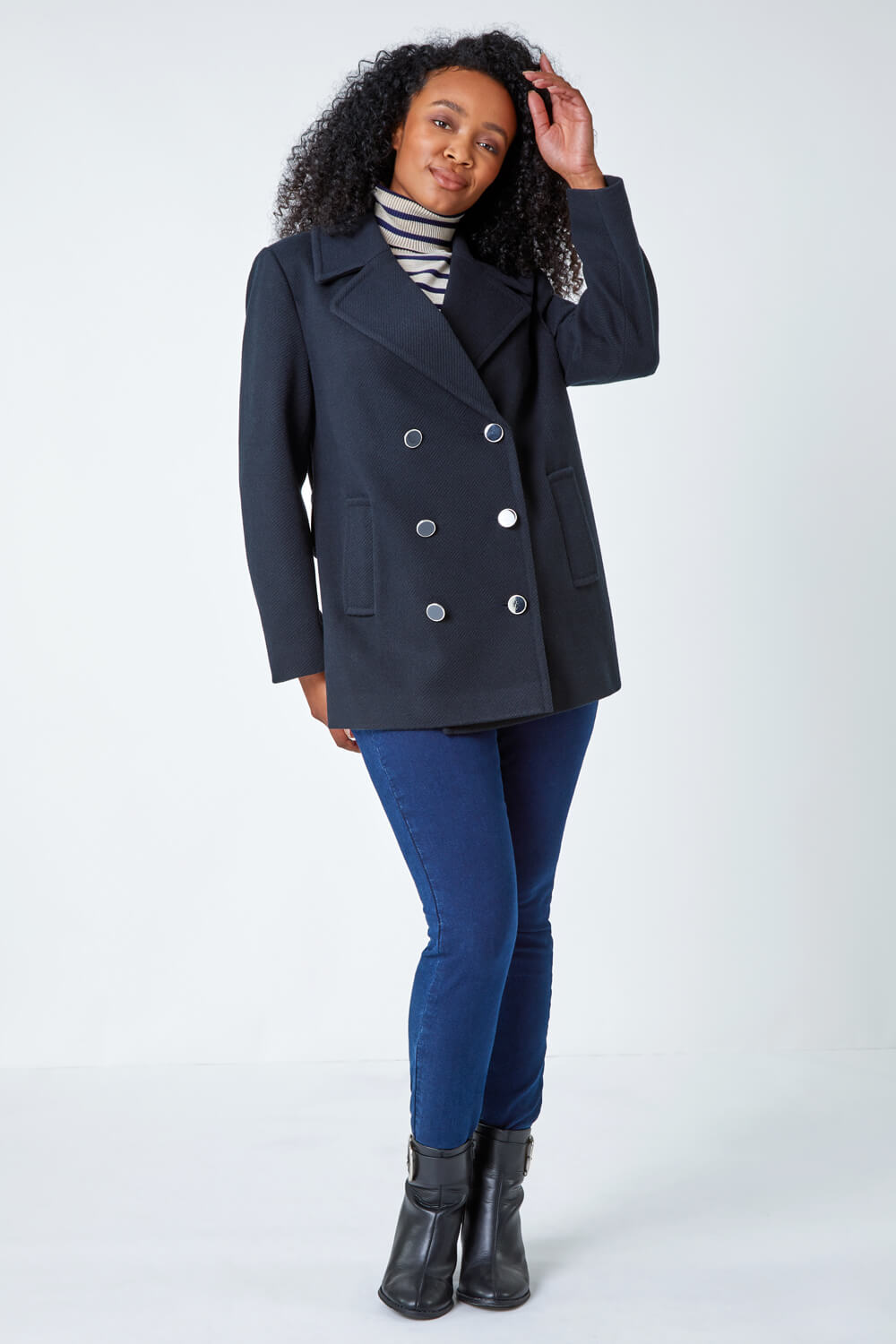 Navy  Petite Double Breasted Smart Coat, Image 2 of 5