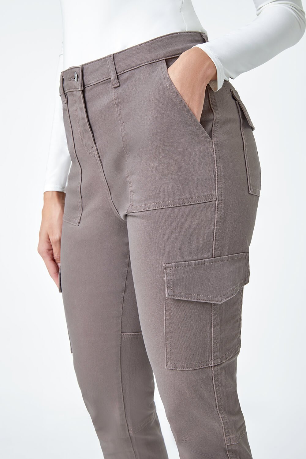 Taupe Cotton Blend Cargo Stretch Jegging, Image 5 of 5