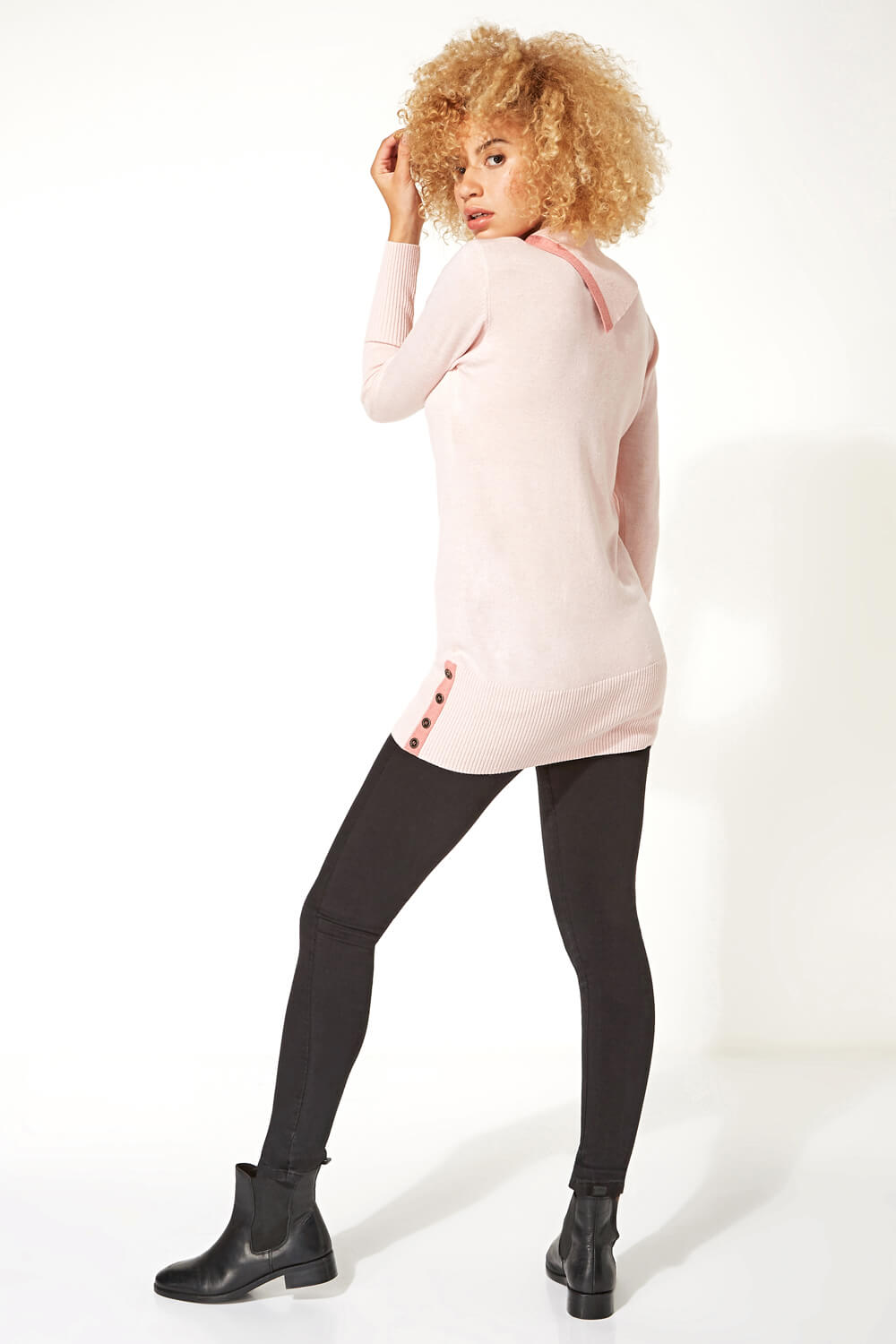 PINK Split Button Neck Tunic Jumper, Image 3 of 5