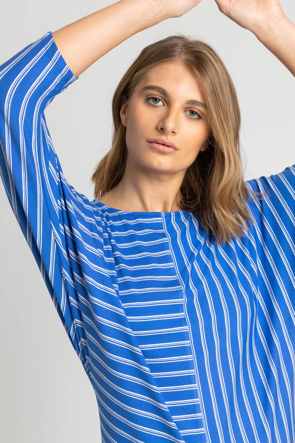 Blue Textured Stripe Print Top, Image 4 of 5