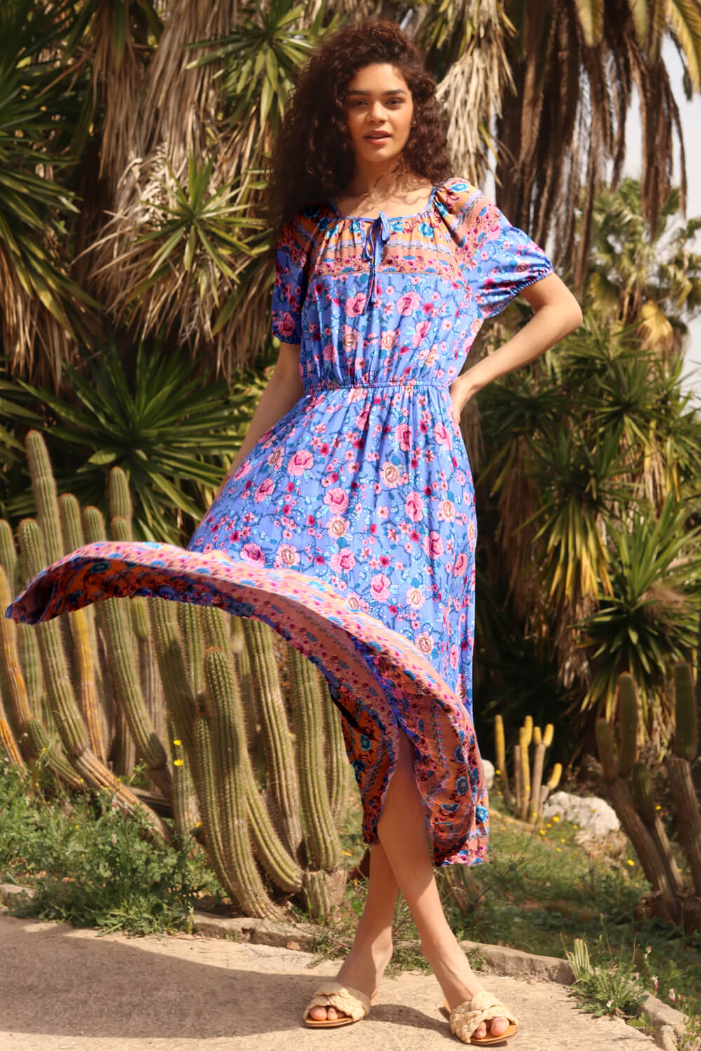 Blue Floral Print Keyhole Maxi Dress | Roman UK