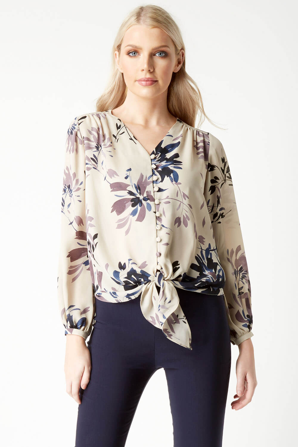 Printed Knot Front Blouse