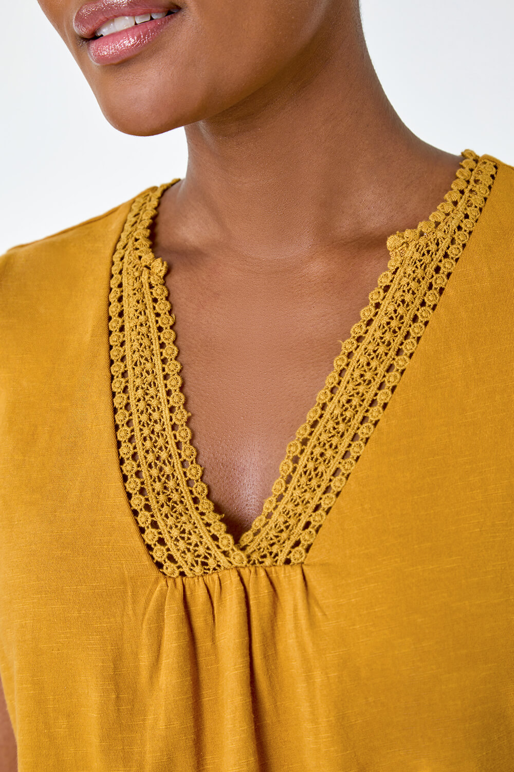 Ochre Sleeveless Lace Trim Cotton Top, Image 5 of 5