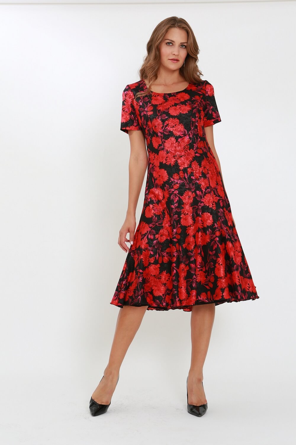 Julianna Floral Satin Bias Cut Midi Dress in Red - Roman Originals UK