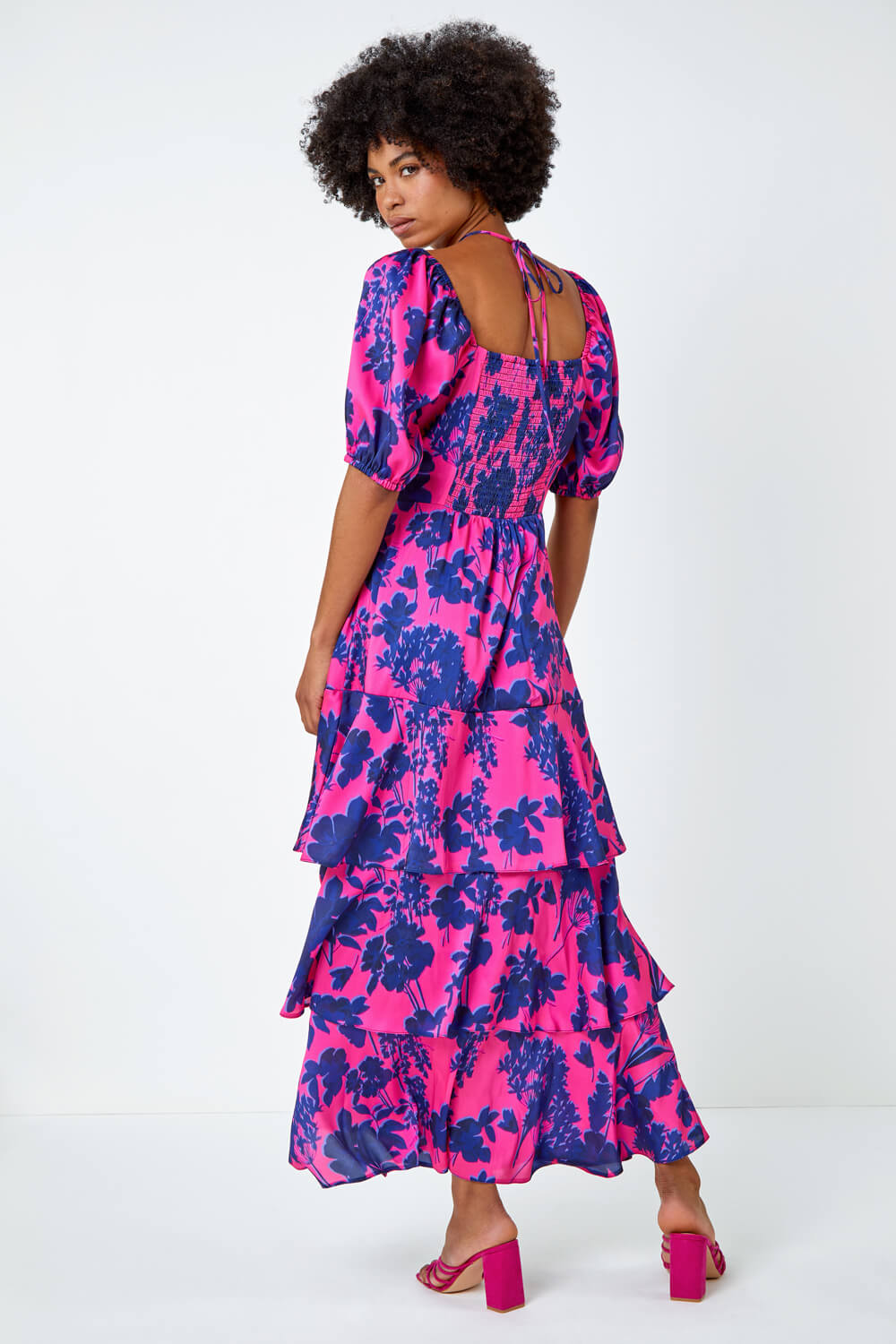 CERISE Floral Puff Sleeve Tiered Maxi Dress, Image 3 of 5