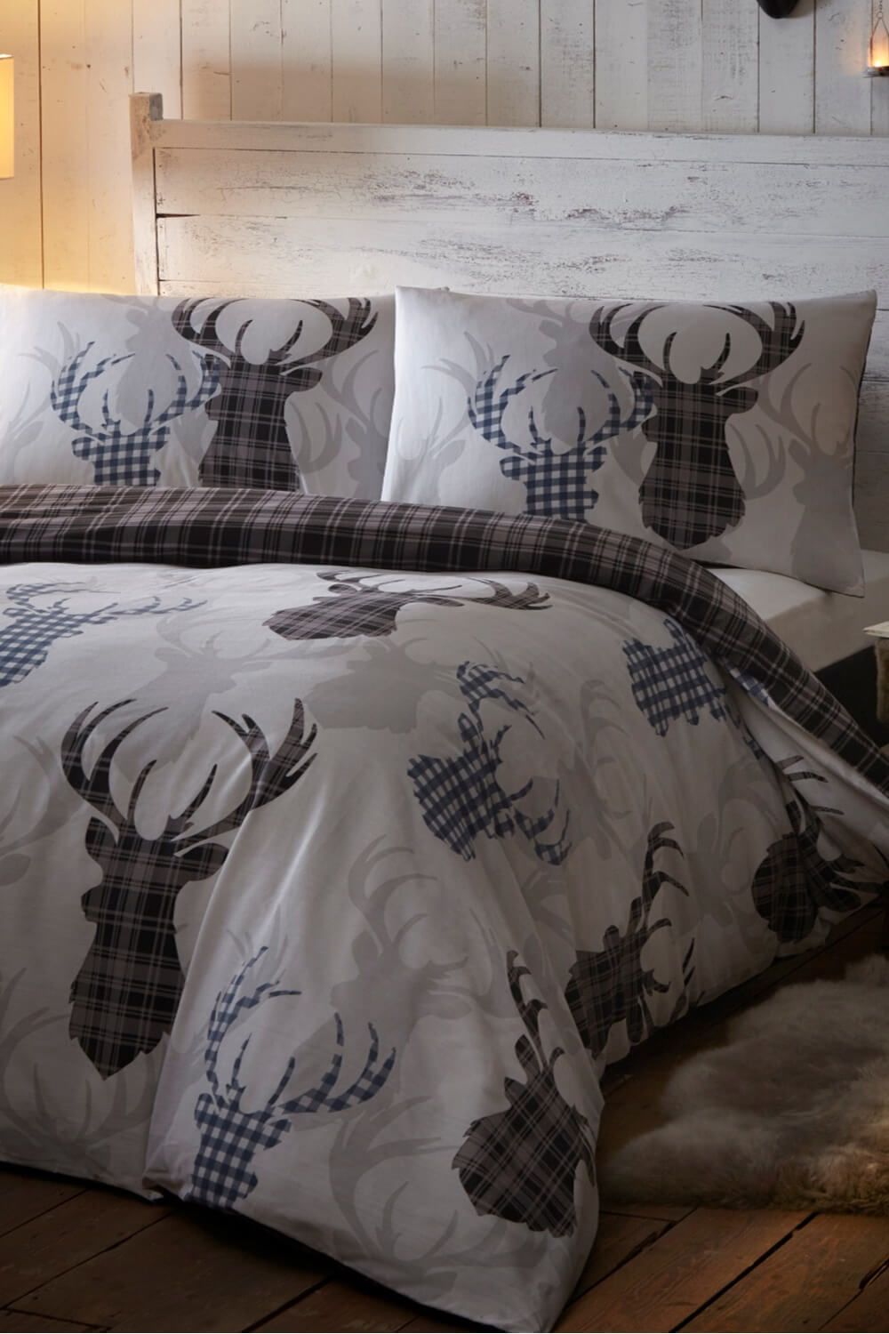 Super King Size Tartan Stag Duvet Cover, Grey Super King Bed Covers
