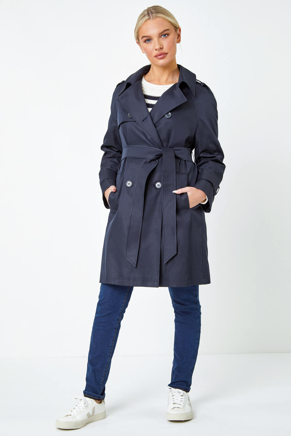 Petite Double Breasted Trench Coat