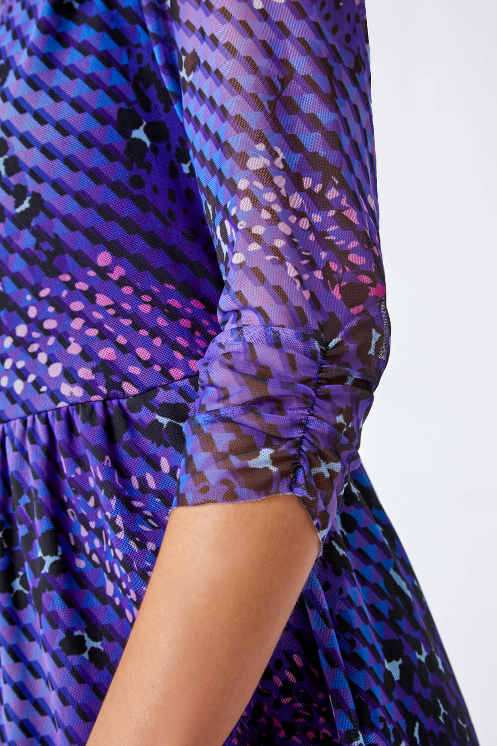Purple Petite Abstract Print Midi Stretch Dress, Image 5 of 5