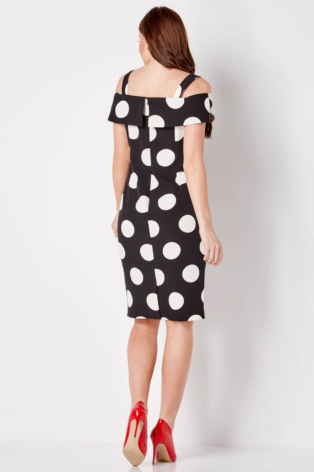 Black Polka Dot Bardot Dress, Image 4 of 6