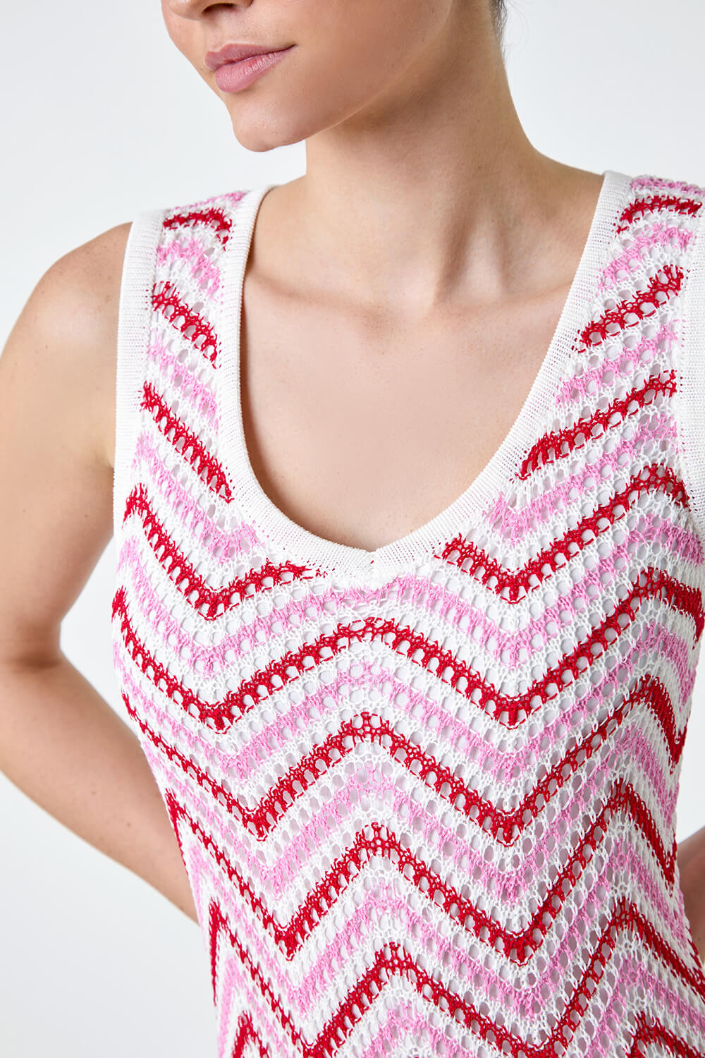 PINK Zig Zag Crochet Knit Midi Dress, Image 5 of 5