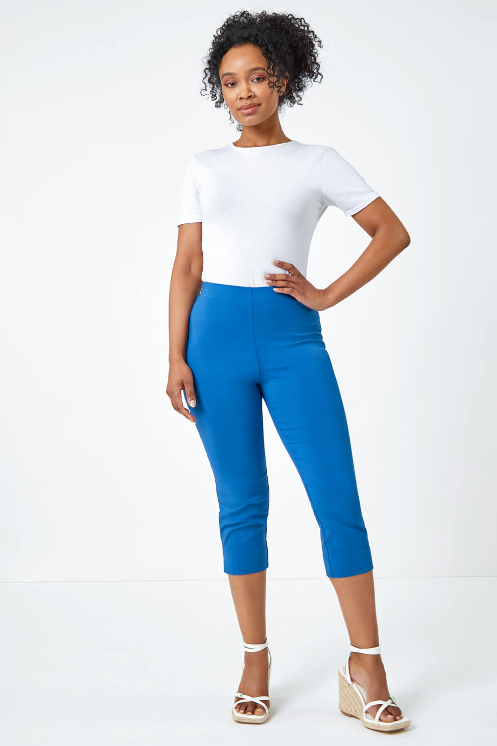 Petrol Blue Petite Cropped Stretch Trouser, Image 4 of 5