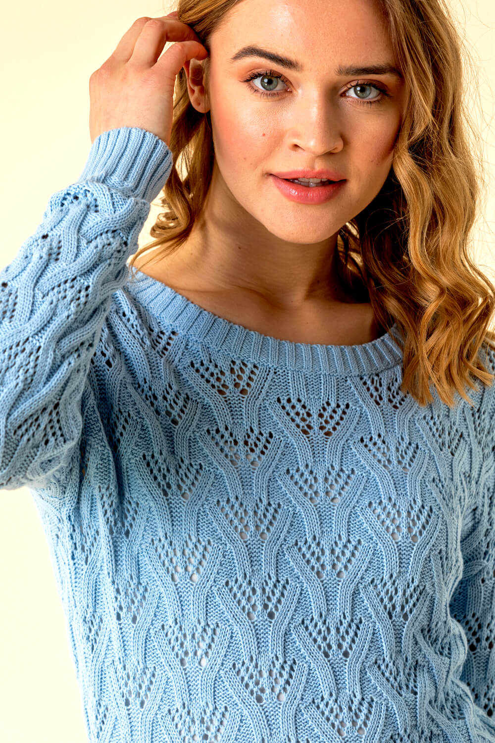 Light Blue  Cotton Cable Knit Jumper, Image 4 of 4