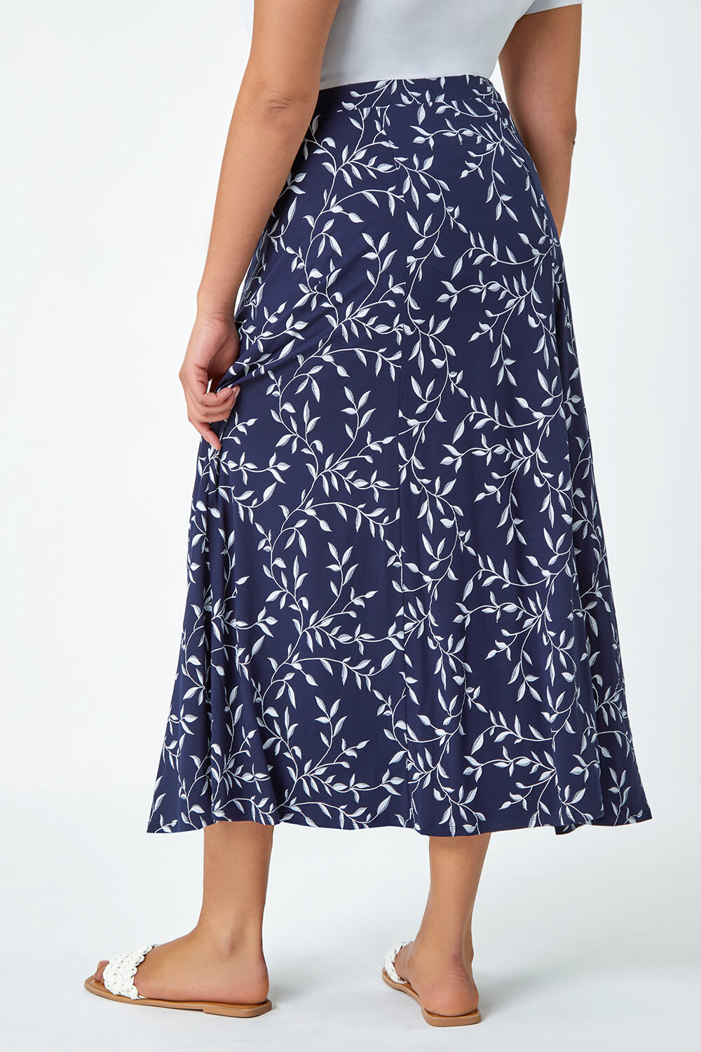 Navy Curve Floral Stretch Maxi Skirt | Roman UK
