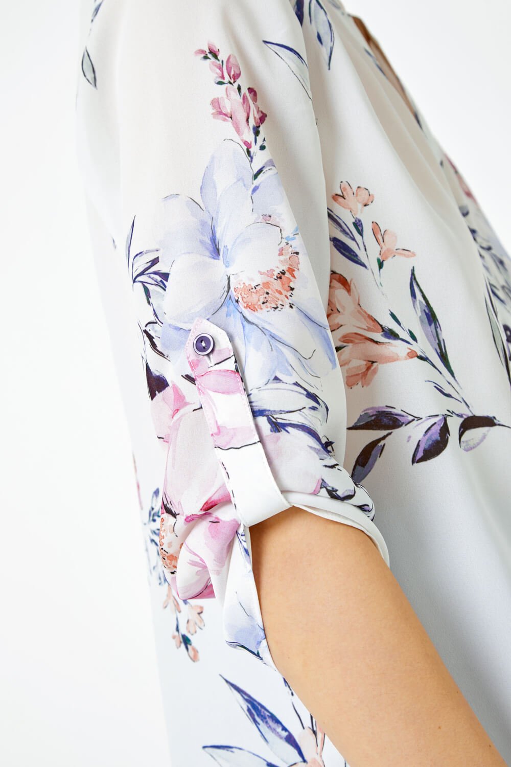 Ivory  Floral Print Longline Blouse, Image 5 of 5