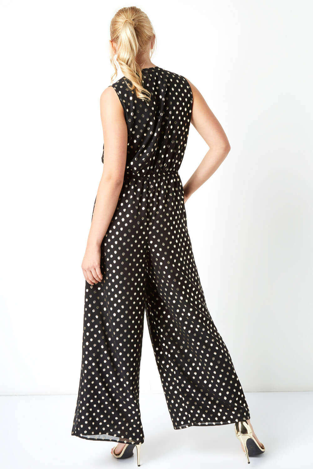 Gold Polka Dot Button Detail Jumpsuit, Image 2 of 4