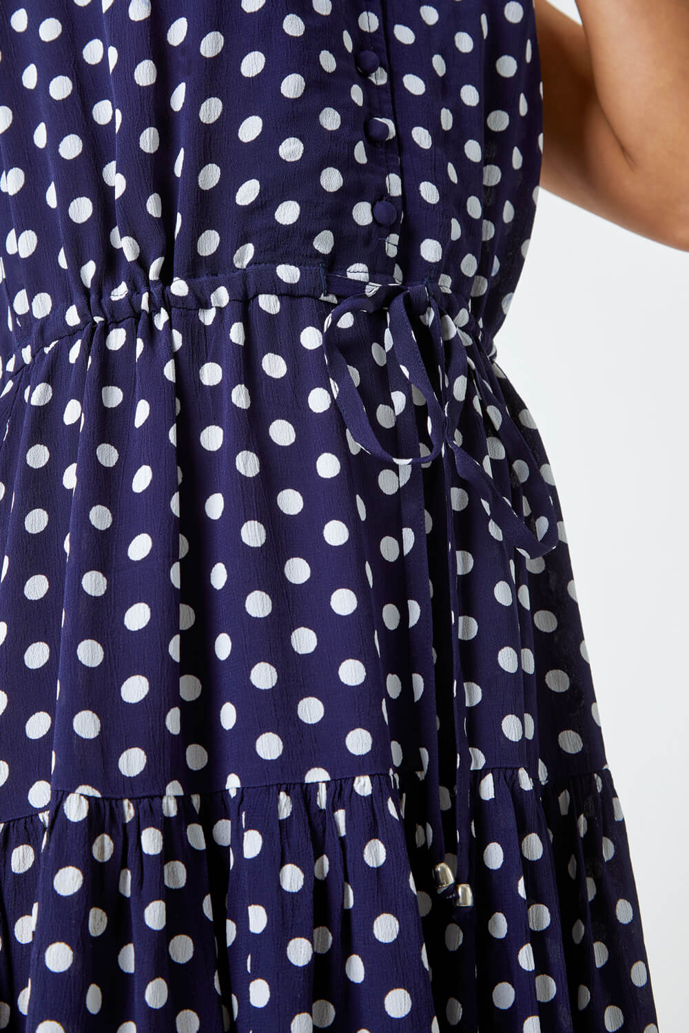 Navy  Polka Dot Print Sleeveless Dress, Image 5 of 5
