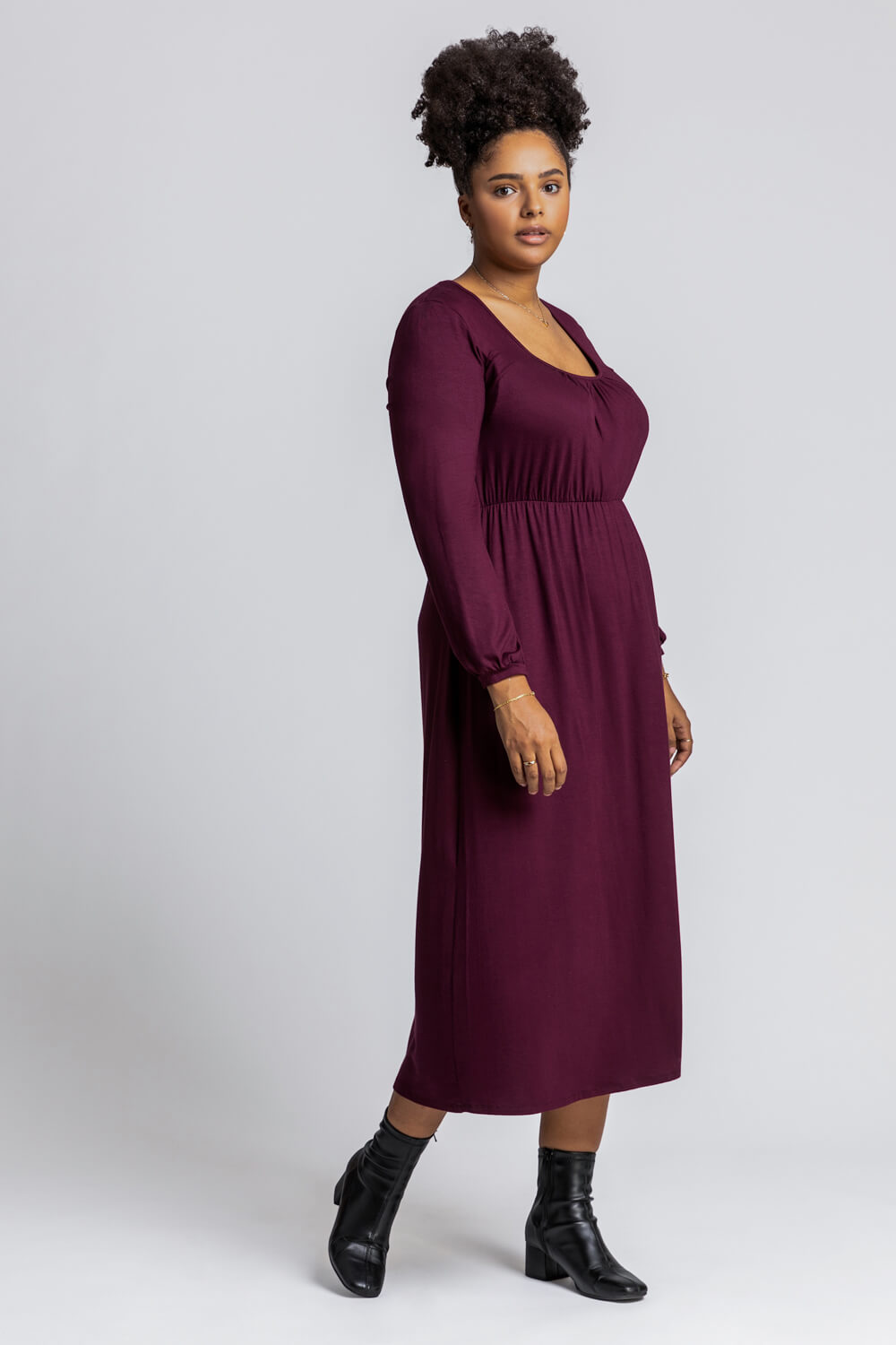 Aubergine Curve Long Sleeve Jersey Midi Dress, Image 3 of 4