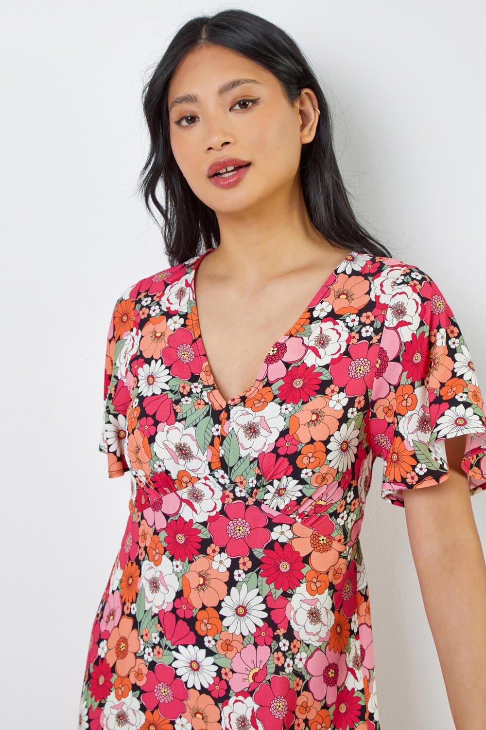 CORAL Petite Floral Print Flute Sleeve Dress, Image 4 of 5