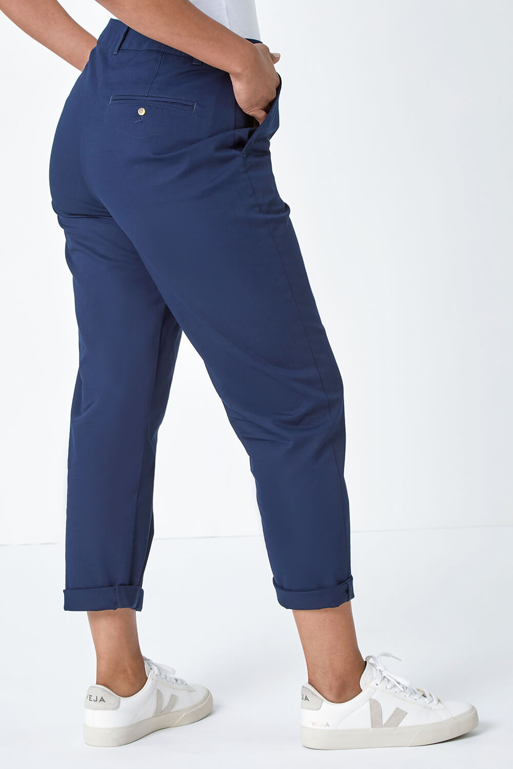 Navy  Petite Cotton Blend Stretch Chino Trousers, Image 3 of 5