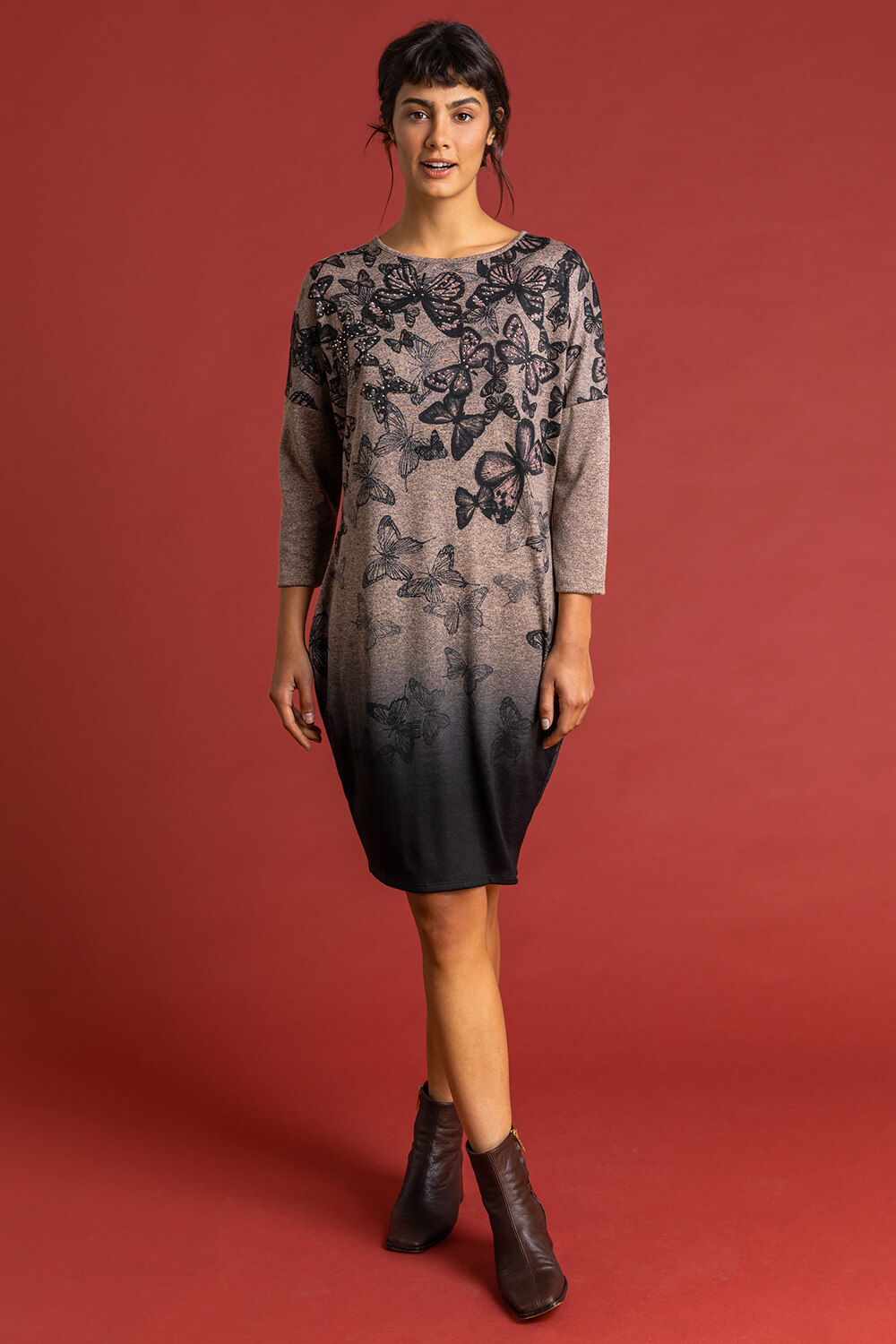 Biscuit Butterfly Print Embellished Slouch Dress, Image 3 of 4