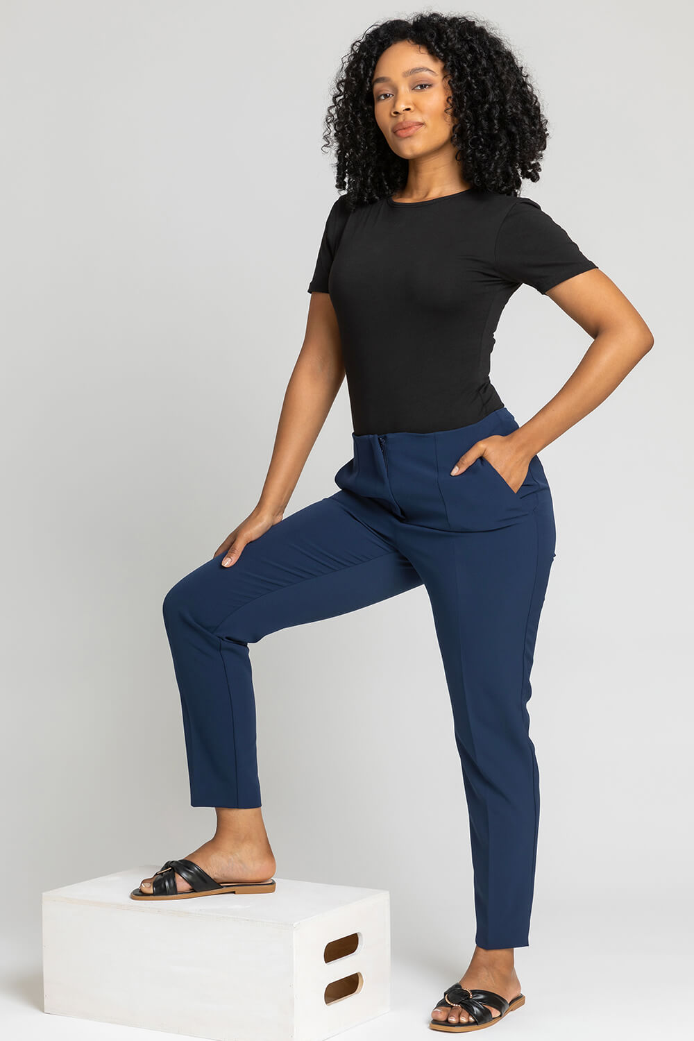 Navy  Petite Soft Jersey Tapered Trouser, Image 4 of 4