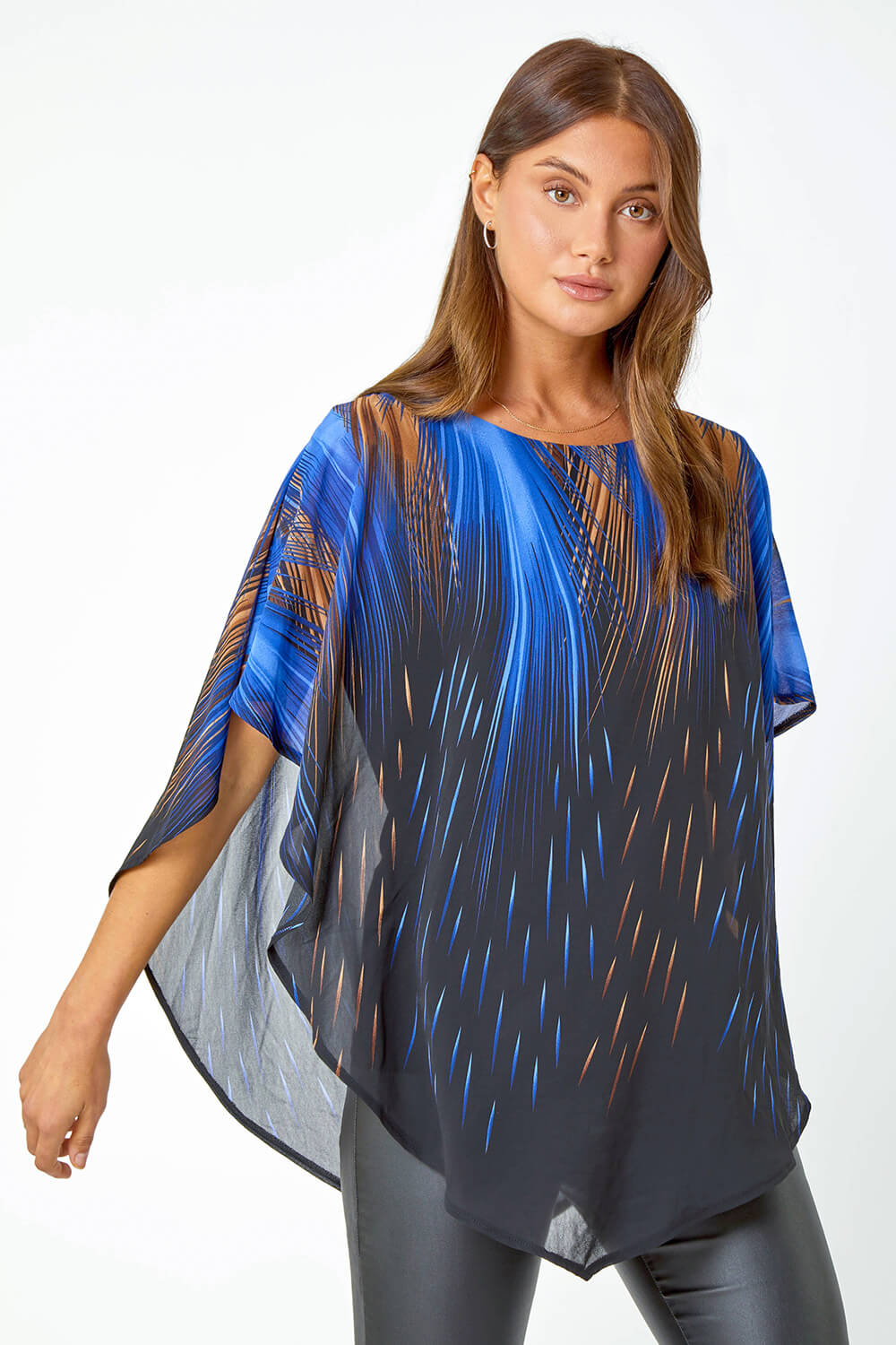 Abstract Chiffon Overlay Stretch Top