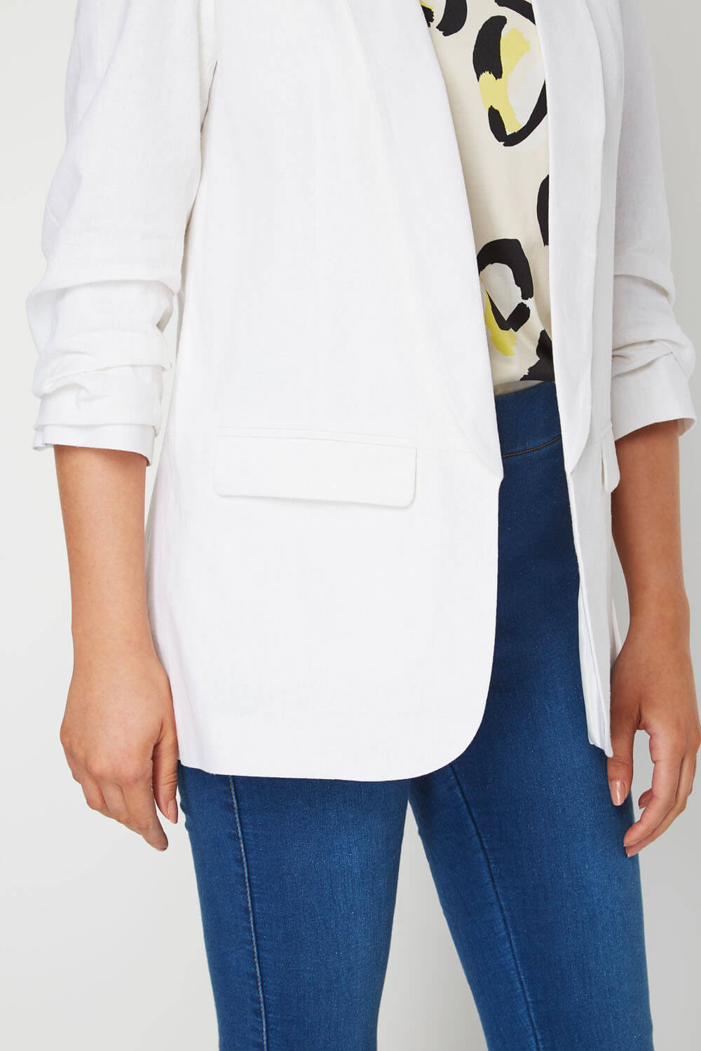 Ivory  Ruched Sleeve Linen Jacket , Image 4 of 5