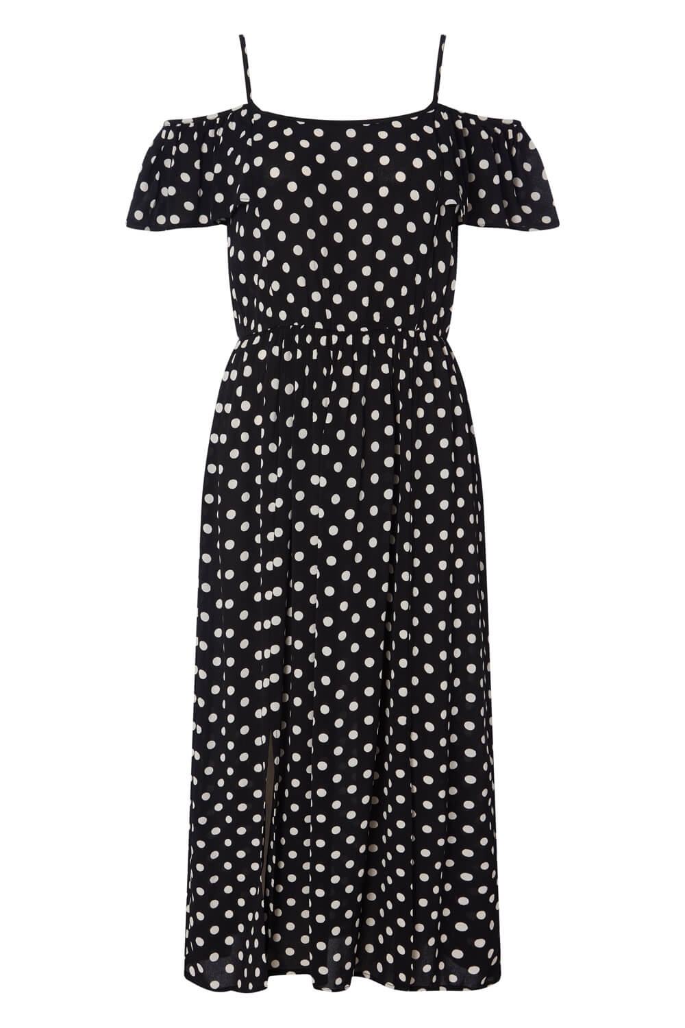 Black Polka Dot Cold Shoulder Dress, Image 4 of 4